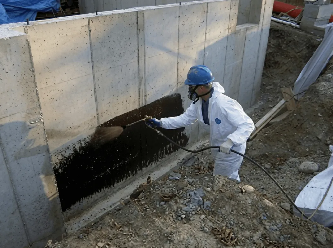 Professional waterproofing the exterior walls of the basement in Peoria, IL