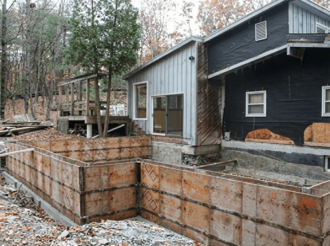 Prepared site with foundation forms for home remodeling and addition project in Peoria, IL